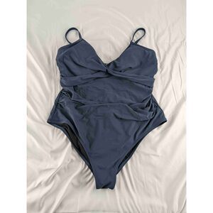 Cupshe Womens 3X Navy Blue V Neck One Piece Swimsuit Tummy Control Adjustable